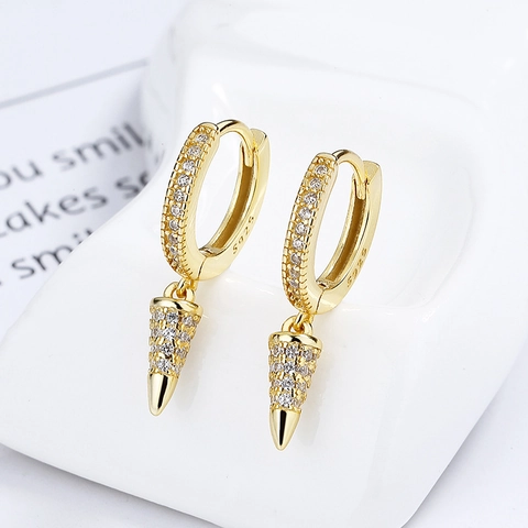 Orecchini Huggie a Cono in Argento Sterling 925 Orecchini a Cerchio Geometrici Minimalisti Con Intarsio di Strass per Donna