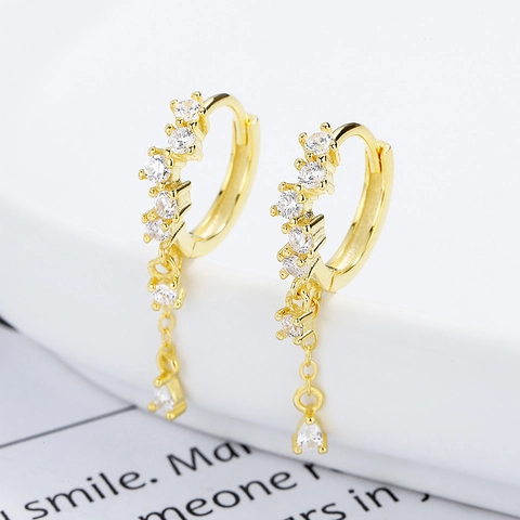 925 Sterling Silver Water Drop Tassel Hoop Earrings Elegant Rhinestone Dangle Earrings For Women Minimalist Jewelry