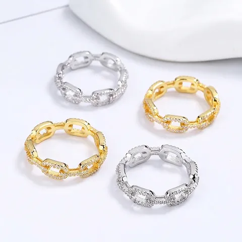 Anello a Maglie di Catena in Argento Sterling 925 Con Strass per Donna Design di Nicchia Lusso Leggero Stile Ins Gioielleria