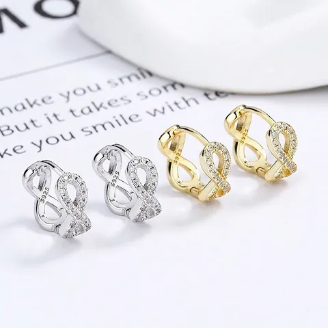 Orecchini a Cerchio Infinity in Argento Sterling 925 per Donna Orecchini Huggie Minimalisti Geometrici con Strass Gioielli