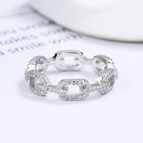 Anello a Maglie di Catena in Argento Sterling 925 Con Strass per Donna Design di Nicchia Lusso Leggero Stile Ins Gioielleria