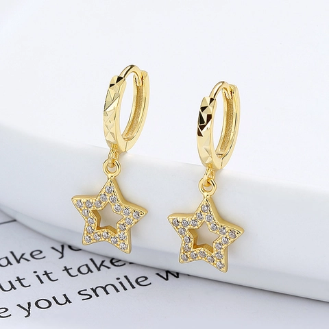 925 Sterling Zilveren Hart Ster Creolen Voor Vrouwen Elegante Strass Micro Pave Huggie Oorbellen Mode Sieraden