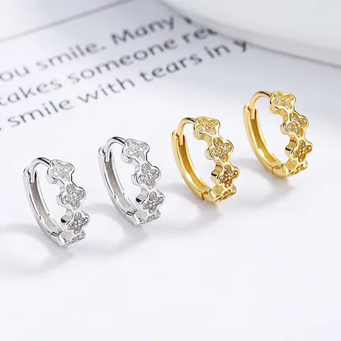 925 Sterlingsilber Vierblättriges Kleeblatt Ohrringe Für Damen Weißgold Strass Eingelegt Mode Minimalistisch Schmuck Geschenk