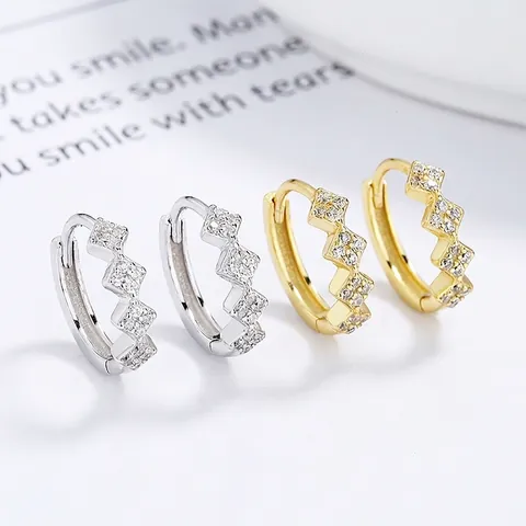 Minimalist 925 Sterling Silver Cube Hoop Earrings For Women Rhinestone Inlaid Geometric Design Elegant Jewelry Accessory Gift