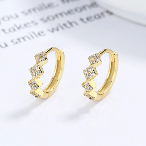 Minimalist 925 Sterling Silver Cube Hoop Earrings For Women Rhinestone Inlaid Geometric Design Elegant Jewelry Accessory Gift