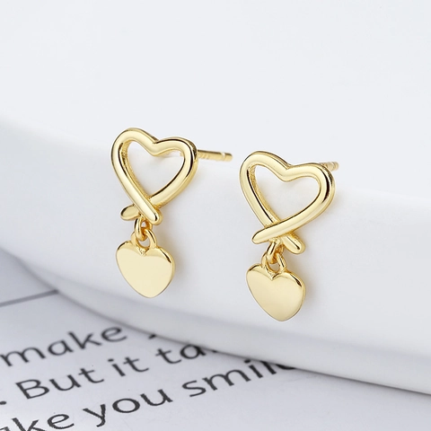 925 Sterlingsilber Herz Ohrstecker Für Damen Hohle Ineinander Greifende Doppelherzen Hängende Ohrringe Gold Silber Minimalistischer Schmuck