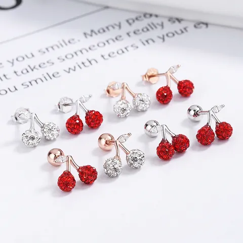 925 Sterlingsilber Kirsche Ohrstecker Für Damen Roségold Platin Überzogen Strass Shamballa Frucht Ohrknochen Stecker