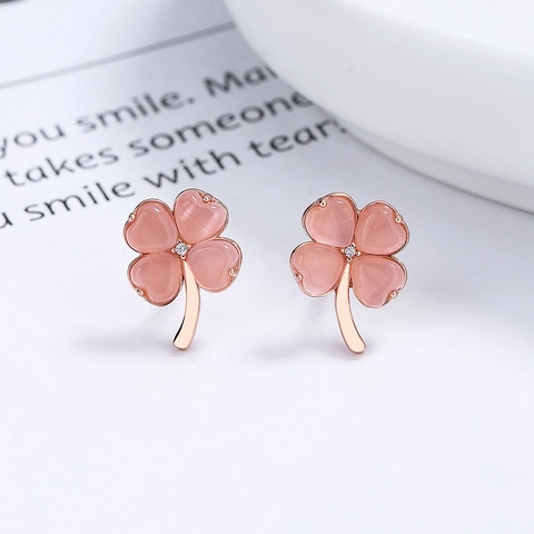 925 Sterling Silver Four Leaf Clover Stud Earrings For Women Cute Heart Cat Eye Stone Rhinestone Screw Back Earrings Hypoallergenic Jewelry Gift