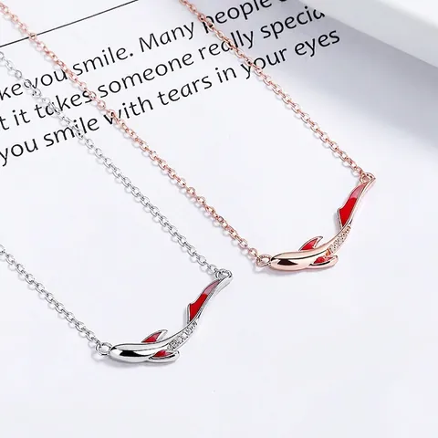 Collana Con Ciondolo Pesce Koi Portafortuna in Argento Sterling 925 Con Smalto Rosso e Strass per Donna Regalo di San Valentino
