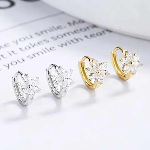925 Sterling Zilveren Bloem Hoop Oorbellen Minimalistisch Strass Ingelegd Kleine Huggie Oorbellen Elegant Sieraden Cadeau Vrouwen