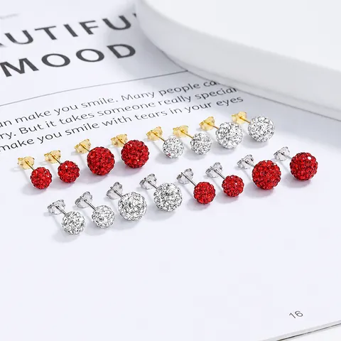 925 Sterling Silver Shamballa Ball Stud Earrings For Women Korean Fashion Rhinestone Crystal Pave Geometric Disco Jewelry
