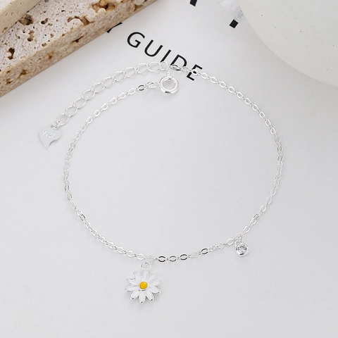 Pulsera de Margarita de Plata de Ley 925 Para Mujer Minimalista Dije de Flor con Diamantes de Imitación Cadena Ajustable Joyería Regalo San Valentín