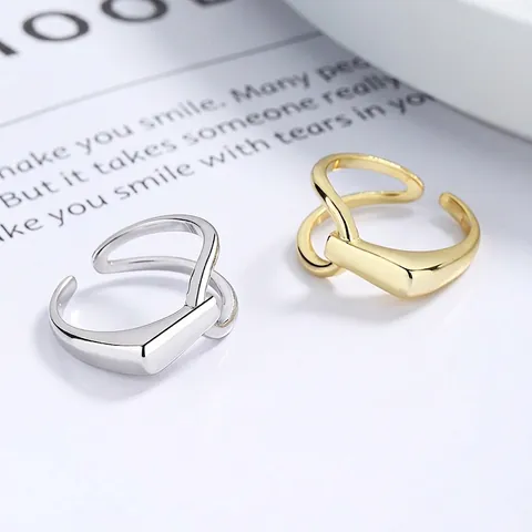 925 Sterling Silver Interlocking Lines Open Ring Geometric Minimalist Design Adjustable Finger Ring For Women Jewelry