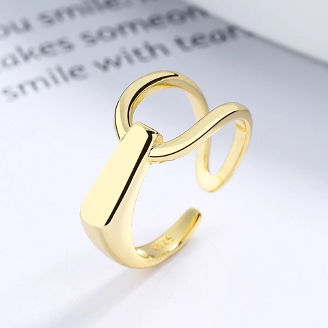925 Sterling Silver Interlocking Lines Open Ring Geometric Minimalist Design Adjustable Finger Ring For Women Jewelry