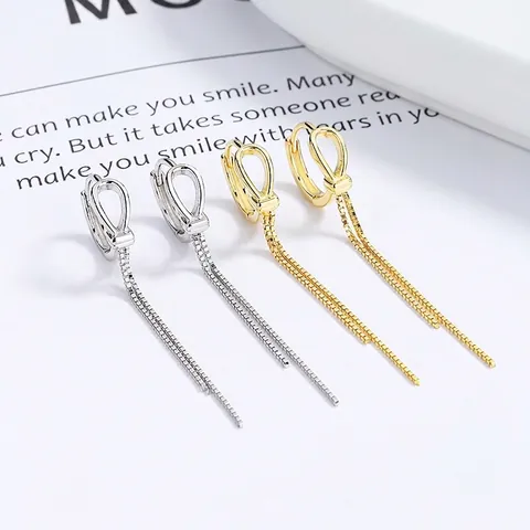Pendientes Minimalistas de Plata de Ley 925 con Nudo y Borla Larga para Mujer Pendientes Elegantes de Cadena de Caja Joyería de Diseño Chic