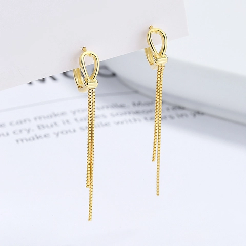 Pendientes Minimalistas de Plata de Ley 925 con Nudo y Borla Larga para Mujer Pendientes Elegantes de Cadena de Caja Joyería de Diseño Chic