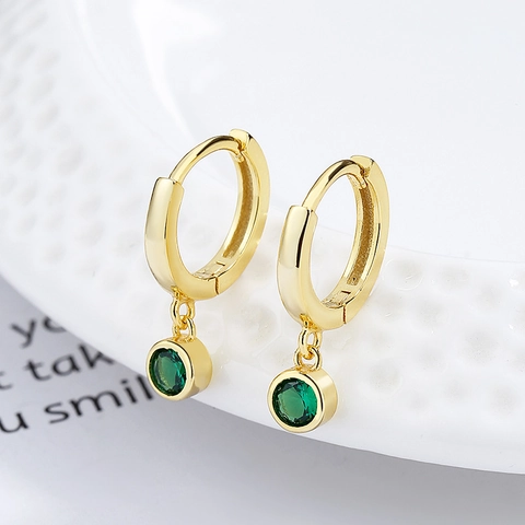 925 Sterling Silver Round Hoop Earrings For Women Minimalist Dainty Rhinestone Drop Earrings Fashion Geometric Jewelry Gift