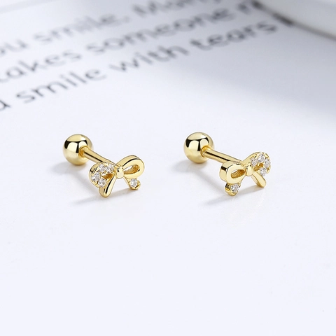 925 Sterling Zilver Strik Vissenstaart Oorknopjes Voor Vrouwen Minimalistisch Strass Ingelegde Schroefsluiting Oorpiercing Sieraden