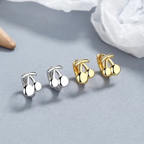 Pendientes de Aro de Cereza de Plata de Ley 925 para Mujer Minimalistas Delicados Pendientes de Fruta Joyería de Moda Regalo