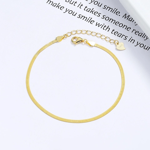 925 Sterling Silver Flat Snake Chain Bracelet For Women Minimalist Herringbone Chain Bracelet Gold Silver Plated Elegant Jewelry