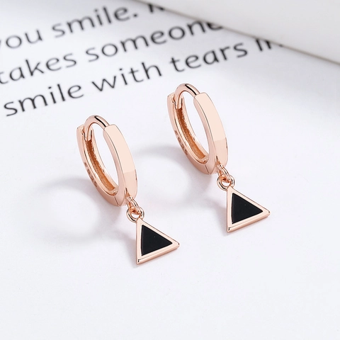 925 Sterling Silver Geometric Hoop Earrings For Women Circle Triangle Square Black Enamel Dangle Earrings Minimalist Jewelry