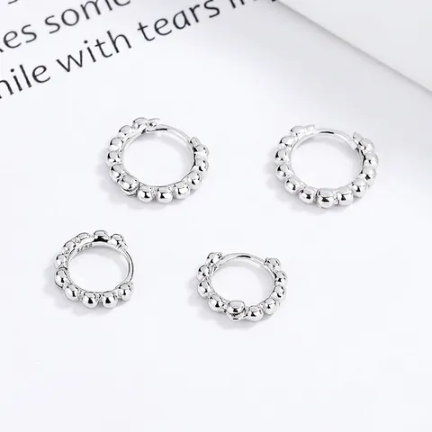 Orecchini a Cerchio in Argento Sterling 925 con Sfere per Donna Design Minimalista con Bolle Gioielli Placcati in Oro Bianco