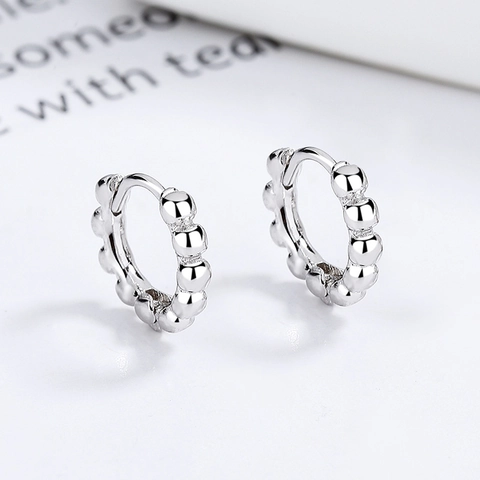 Orecchini a Cerchio in Argento Sterling 925 con Sfere per Donna Design Minimalista con Bolle Gioielli Placcati in Oro Bianco