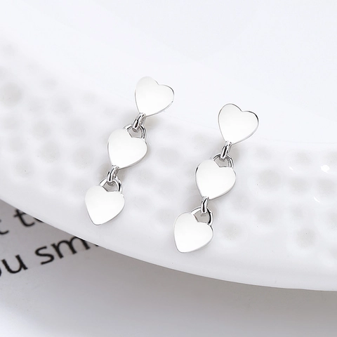 925 Sterlingsilber Herz Ohrstecker Für Damen Minimalistische Schwarze Emaille Herz Drei Verbundene Herz Hänger Ohrringe
