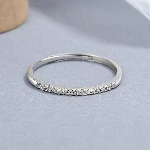 Anillo de Apertura Ajustable de Plata de Ley S925 con Fila de Diamantes de Imitación para Mujer Joyas de Moda Elegantes Accesorios de Mano