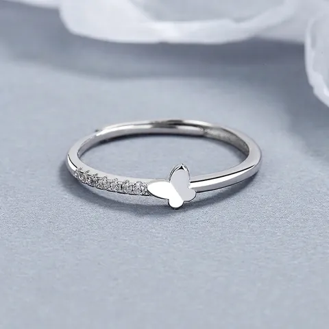 925 Sterlingsilber Schmetterling Offener Ring Für Damen Verstellbar Minimalistisch Strass Eingelegt Modeschmuck Geschenk