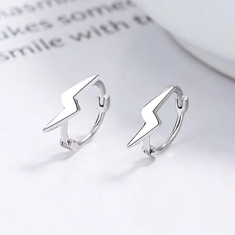 Minimalisti Orecchini a Cerchio con Fulmine in Argento Sterling 925 per Donna Design Personalizzato Stile Cool Gioielli Geometrici con Fibbia a Orecchio