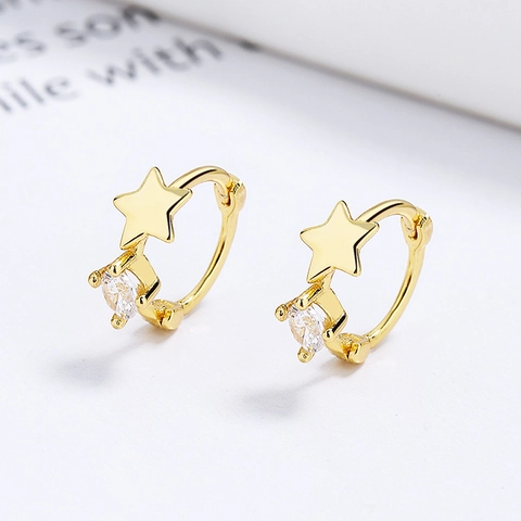 Pendientes de Aro de Estrella Circonia de Plata de Ley 925 para Mujeres Moda Minimalista Pequeños Pendientes Huggie Joyería de Platino Oro Chapado