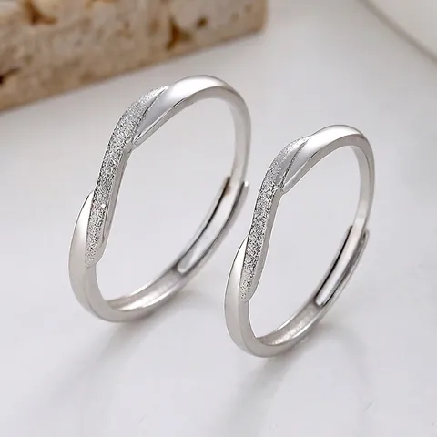 S925 Sterling Silver Couple Rings Frosted Geometric Cross Adjustable Open Finger Ring Romantic Valentine Day Gift Jewelry