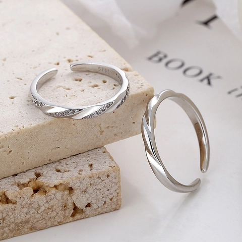 925 Sterlingsilber Möbius Paar Ringe Verstellbare Offene Fingerringe Für Herren Damen Strass Eingelegt Valentinstag Schmuck Geschenk