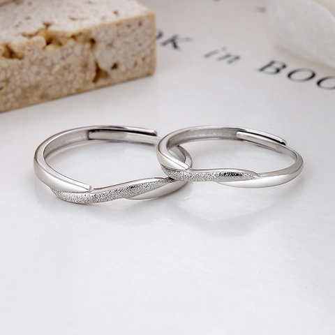 S925 Sterling Silver Couple Rings Frosted Geometric Cross Adjustable Open Finger Ring Romantic Valentine Day Gift Jewelry