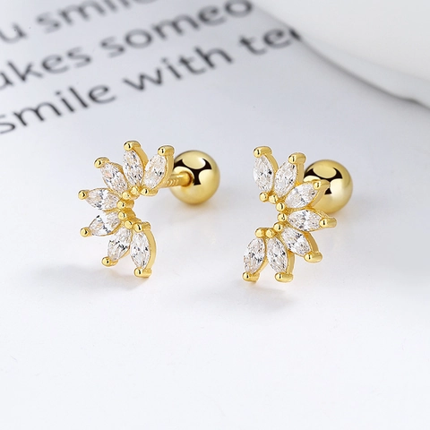 Orecchini a Bottone con Chiusura a Vite in Argento Sterling 925 Strass Marquise Geometrici a Ventaglio Gioielli Moda Donna