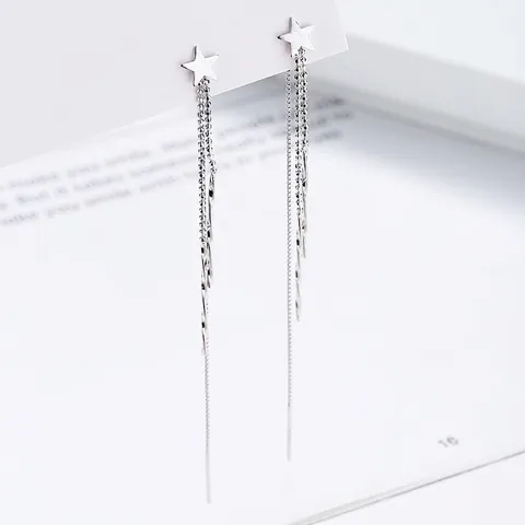 925 Sterling Silver Star Tassel Ear Threads For Women Elegant Long Chain Five-Pointed Star Drop Earrings Simple Fashion Jewelry