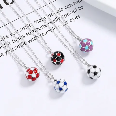 925 Sterling Silver Soccer Ball Pendant Necklace For Men Women Enamel Drip Oil Football Sports Clavicle Chain Jewelry Gift