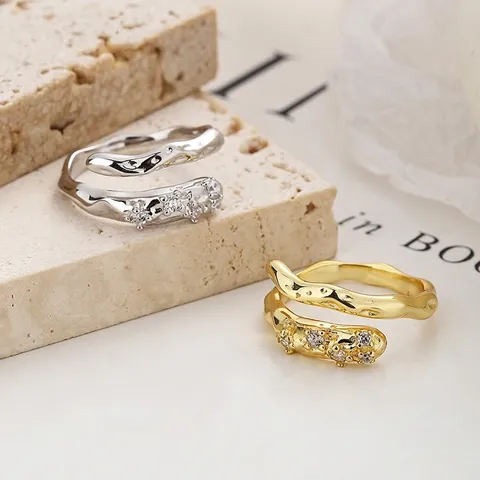925 Sterlingsilber Unregelmäßige Geschmolzene Offene Ring Damen Minimalistisch Wickel Gold Silber Strass Mode Schmuck