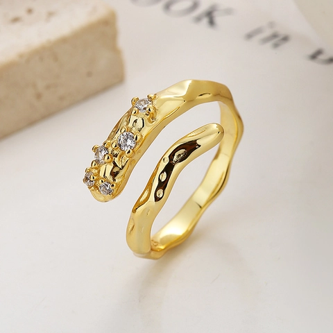 925 Sterlingsilber Unregelmäßige Geschmolzene Offene Ring Damen Minimalistisch Wickel Gold Silber Strass Mode Schmuck