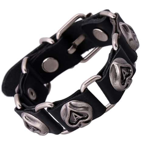 Bracciale in Vera Pelle di Vacchetta Punk per Uomo Donna Bracciale Regolabile con Rivetto a Cuore in Lega Retrò Gioielli Moda Rock Streetwear