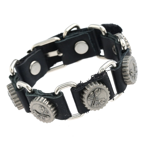 Bracciale in Pelle Punk da Uomo Bracciale Charm con Rivetti a Forma di Ingranaggio Industriale Retrò in Lega Gioielli in Stile Cowboy