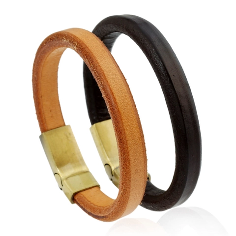 Bracelet en Cuir de Vachette de Première Couche Vintage pour Hommes Fermoir Magnétique en Alliage Style Punk Minimaliste Bijoux Quotidiens