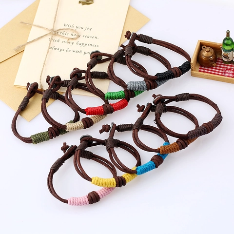 Vintage Handmade Braided Cowhide Leather Bracelet For Men Women Bohemian Hemp Rope Alloy Clasp Casual Unisex Jewelry Gift