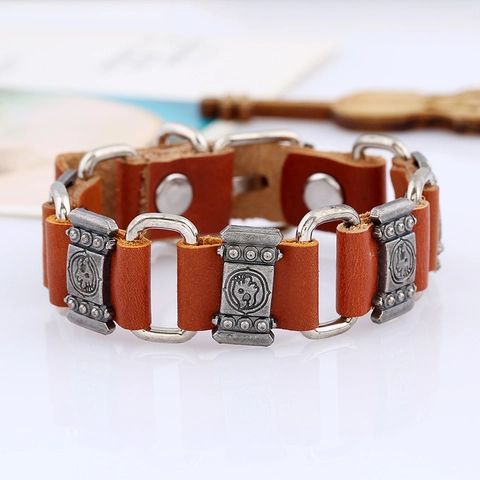 Bracciale Punk Da Uomo In Vera Pelle E Lega Metallica Stile Retro Rock Streetwear Con Bottone A Pressione Regolabile