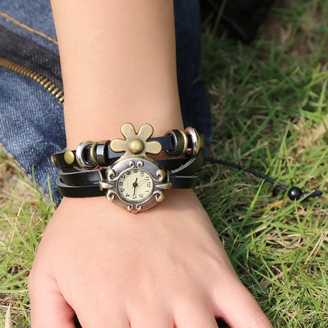 Orologio da Polso a Bracciale in Pelle di Vacchetta Primo Strato Multistrato Fatto a Mano Vintage per Uomo Donna Stile Punk Bohemian