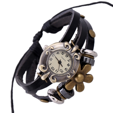 Orologio da Polso a Bracciale in Pelle di Vacchetta Primo Strato Multistrato Fatto a Mano Vintage per Uomo Donna Stile Punk Bohemian