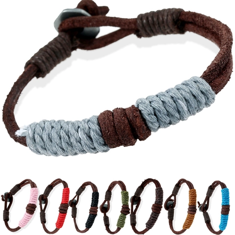 Vintage Handmade Braided Cowhide Leather Bracelet For Men Women Bohemian Hemp Rope Alloy Clasp Casual Unisex Jewelry Gift