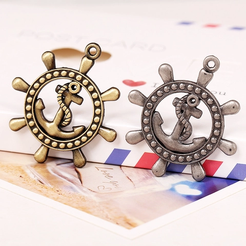 Vintage Alloy Nautical Anchor Helm Wheel Pendant Antique Bronze Silver Ocean Theme DIY Jewelry Making Accessory Pendant Only