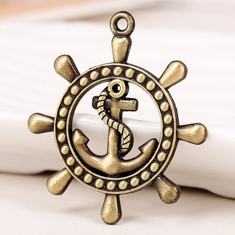 Colgante de Aleación Vintage de Ancla y Timón Náutico Bronce Plata Antiguo Tema Océano Accesorio Joyería DIY Colgante Solo